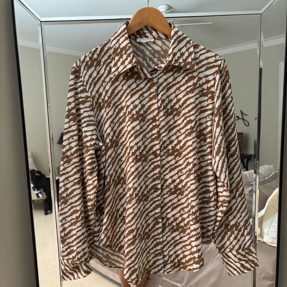 Mimosa Blouse Long Sleeve Brown Cream size S